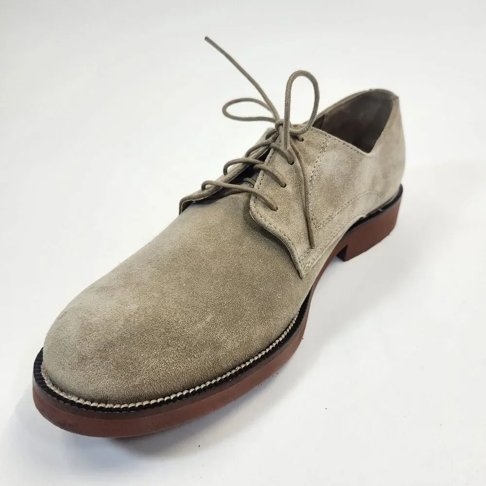 Bostonian Mens 10M Beige Suede Derby Shoes Plain Toe Leather LaceUp Oxford Dress